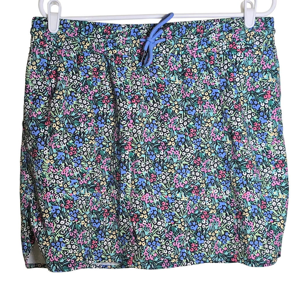 St John's Bay Women's Floral Skort with liner elastic & tie waist deep pockets L